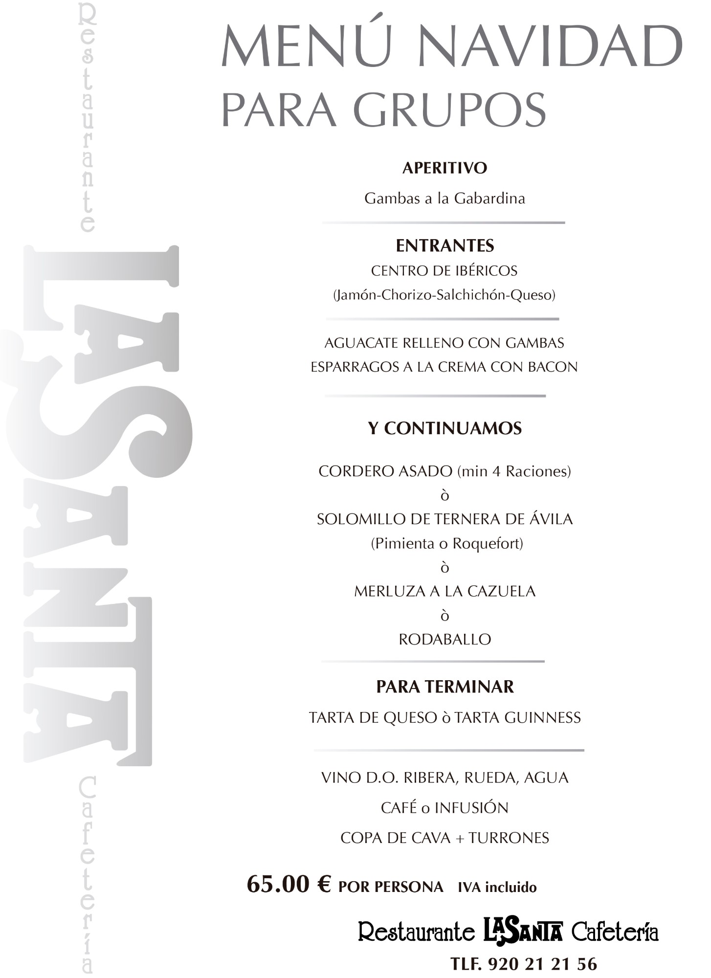 Menú de Navidad para grupos — 65 € por persona